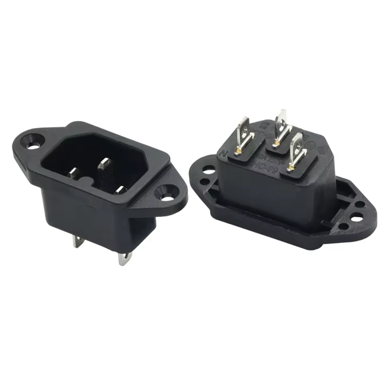 IEC 3-Pin Male AC Power Electric Socket Brass C14 Receptacle with Fuse 125V 10A Industrial Extension Socket Rated Current 15A