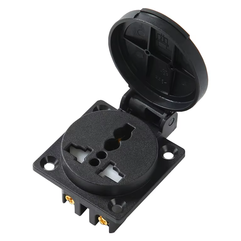 Industrial Waterproof 16A 250V Power Socket Universal EU US UK AU Extension Socket with Safety Shutter Cover Black