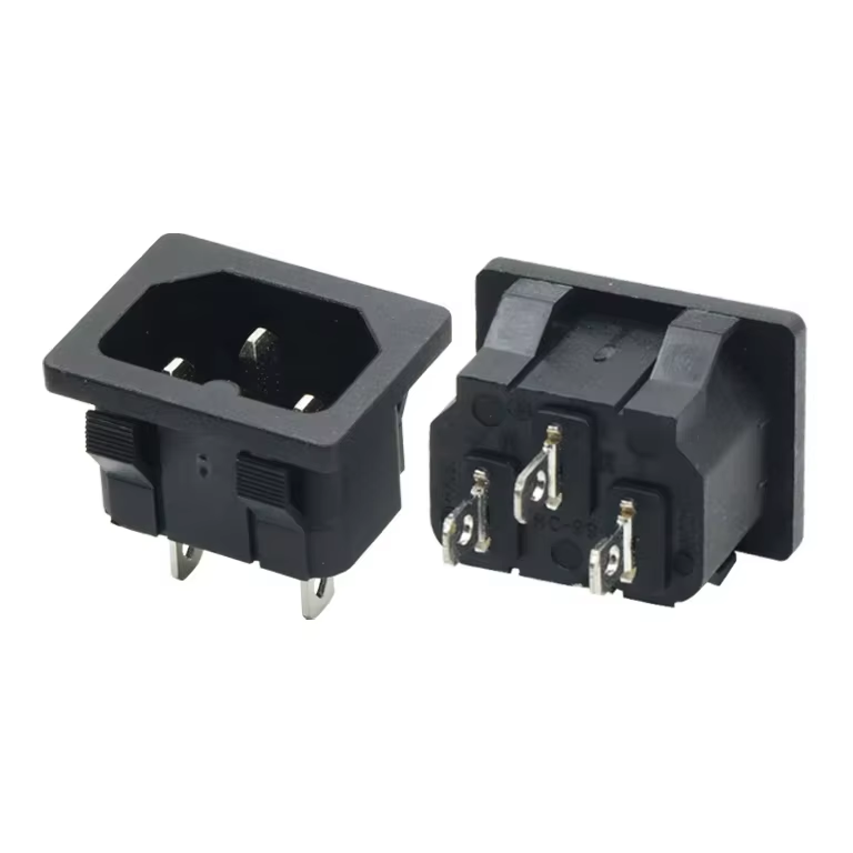 IEC 3-Pin Power Socket with 10A/15A Rated Current Industrial Extension Socket Receptacle 3 AC Outlets NFC Compatible for PCB