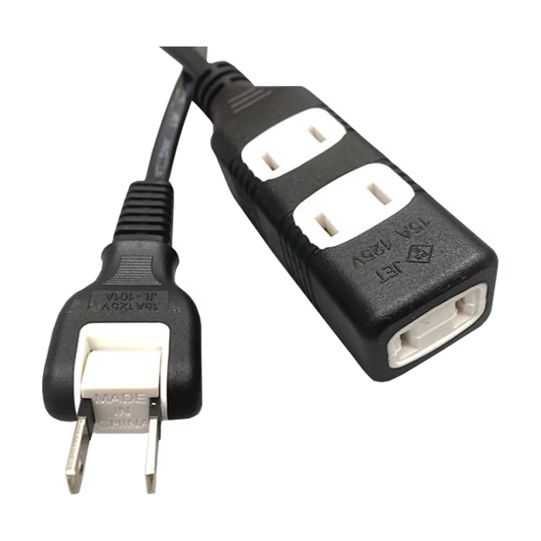 PSE Certified 3-Position Female Plug Power Cord 15A 90-Degree Rotatable 2-Prong Plug Japanese Standard for Industrial Equipment