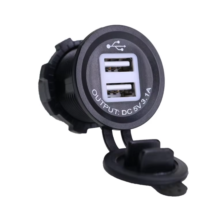 High Current 3.1A Dual USB Car Charger for Mobile Phones Waterproof with Blue Light Compatible with Cars Motorcycles and RVs