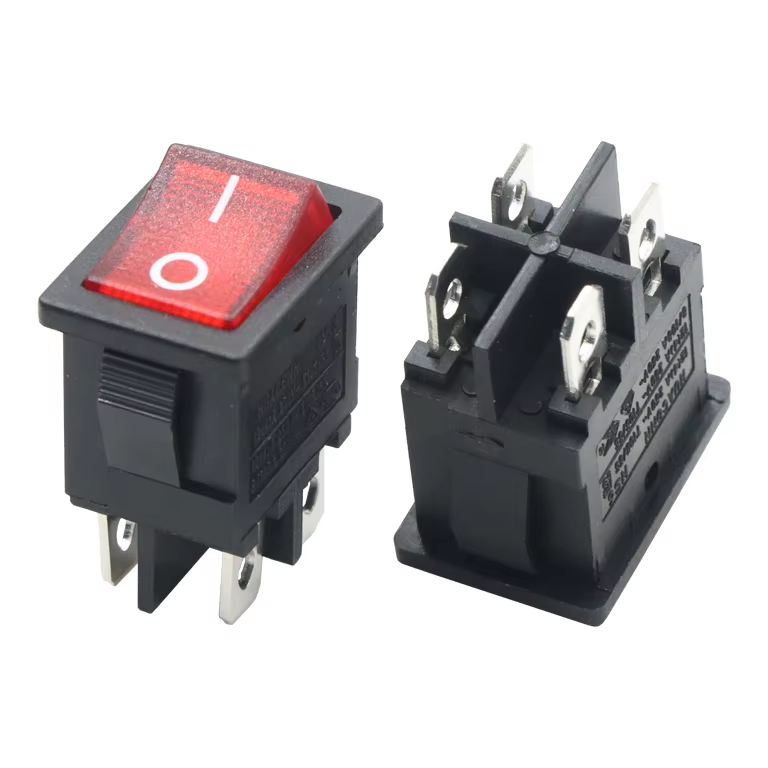 Customizable 10A 250V Rocker Switch Four-Pin Whole Sale LED Made of PA66 Material