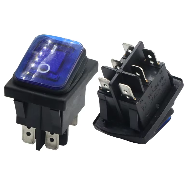16A/20A Waterproof Rocker Switch with Blue Indicator Light 6-Pin Push Button Power Control Switch