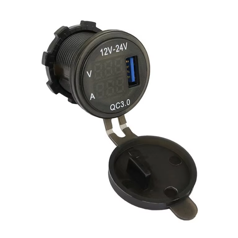 USB QC3.0 Fast Charge Car Charger Single Port Digital Display Voltage Current Meter for Car Motorcycle WiFi Extension Socket