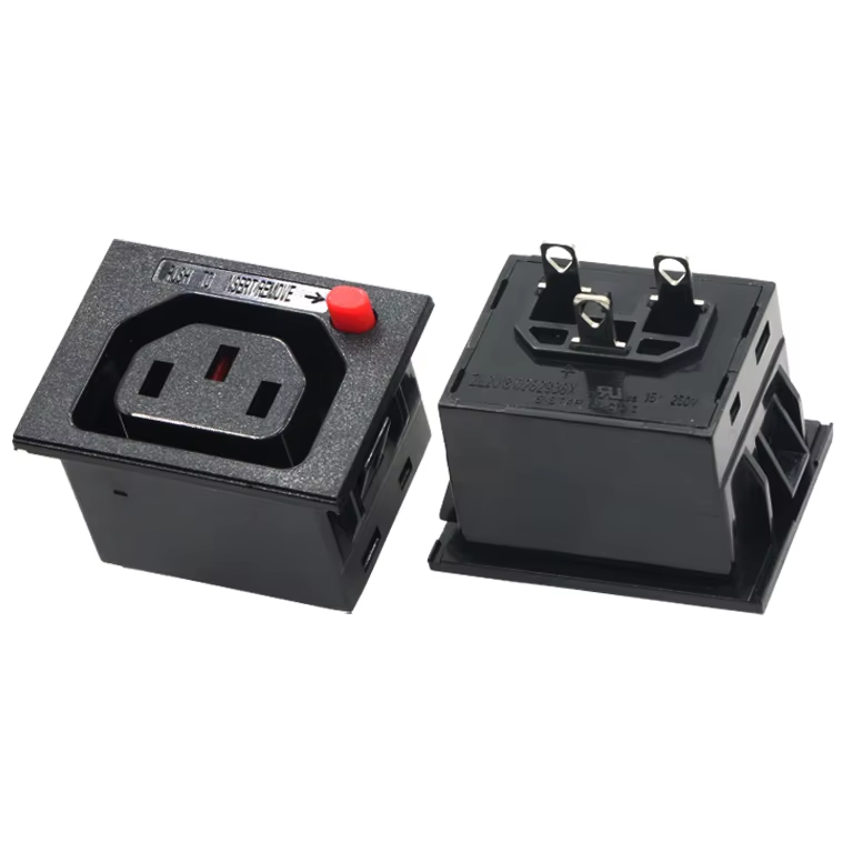 IEC C13 Female Panel Mount Connector 16A Brass Extension Socket NFC Network Locking Socket for Industrial PDU
