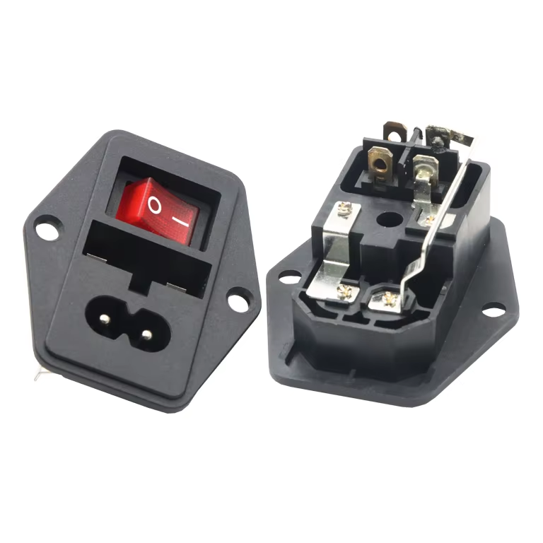 C8 Industrial Power Socket and Switches Screw Mounted Female Socket Plug with Red Light Rocker Fuse Holder