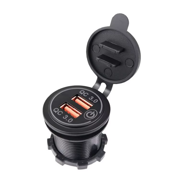 12V/24V Red Blue Green Color LED QC3.0 Dual USB Car High Quality Socket Mobile Phone Dual USB Car Charger Socket Waterproof
