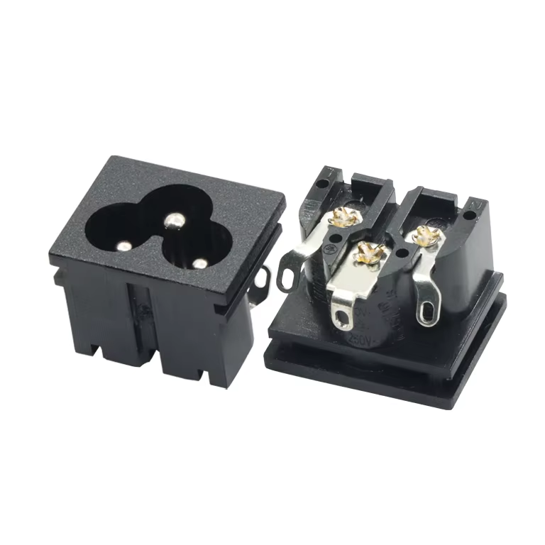 AC Power Socket IEC C6 with PCB Pin Terminal Industrial 3 Months White Black Standard Grounding Power Socket