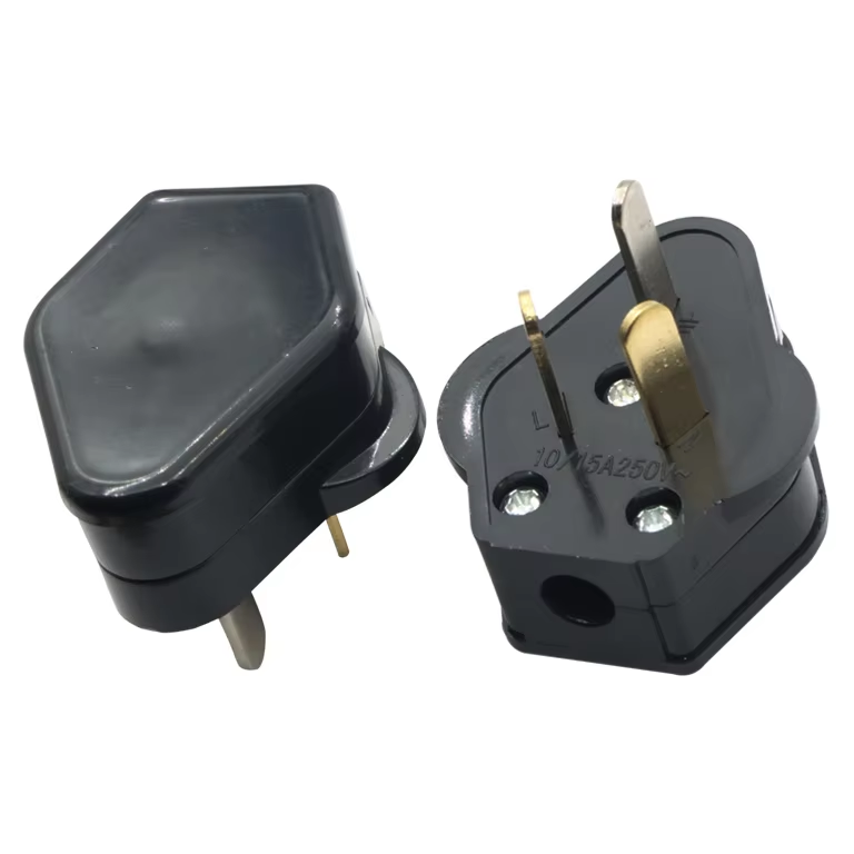 Classic Black Three-Pin Plug for Home Use Triangular Removable Power Connection Plug with Full Copper Core for High Power