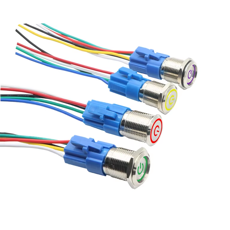 12/16/19 mm Waterproof IP65 12 Volt Halo Illuminated Power Locking Lighted ON/OFF With Dual Led Custom 24vdc Push Button Switch