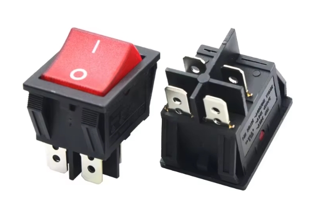 20A 250VAC  on Off Heavy Duty DPST 4 Pin T125 Red Led Illuminated Rocker Switch
