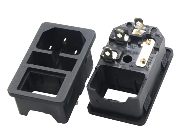 Black ABS Copper Material Competitive Price AC Power Socket with  Glass Fuse