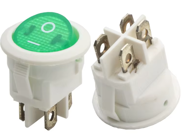4 Pin Rocker Switches Caps 6v 250v  Green Light Mini on Off Round Rocker Switches