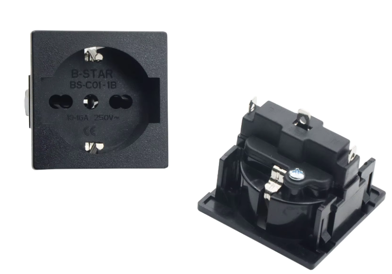 16A German Style Socket, Embedded AC Power Socket, EU Standard PDU Socket, EU Standard Energy Storage Socket Module